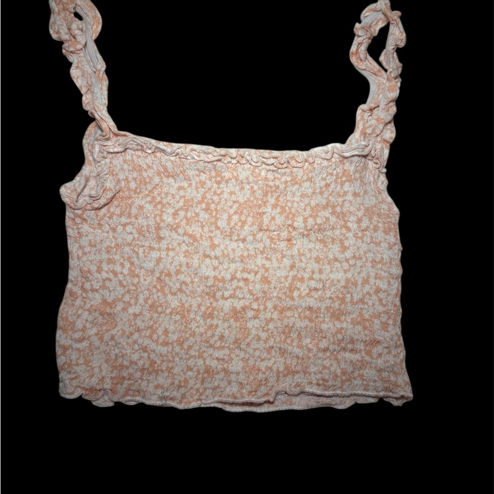 Smocked Ruffled Sleeveless Tank Top in Orange and Pink